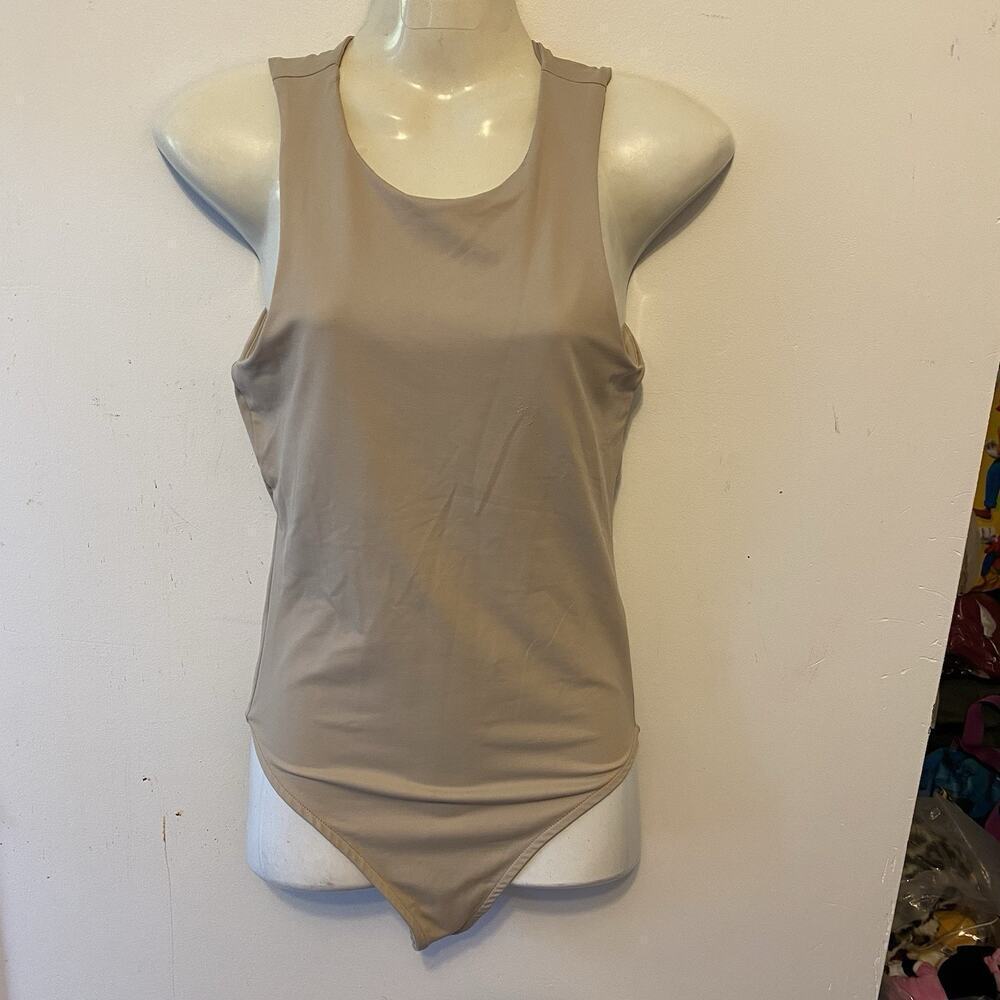 Y2K Guess Shape Wear Bodysuit Women M Nude Snap Closure Sleeveless Round Neck